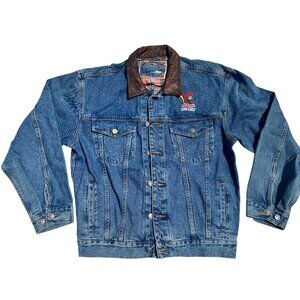 Vintage Dunbrooke Upstream Men Kelloggs Corn Flakes Denim Jacket Leather Trim